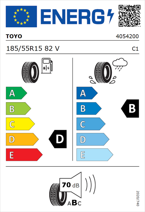 Tyre Label for Toyo Proxes TR1 185/55R15 82V