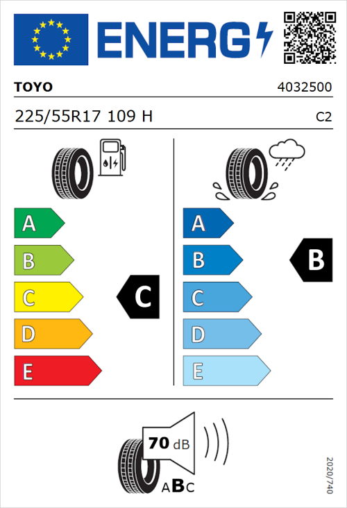 Tyre Label for Toyo Neva 225/55R17 109H