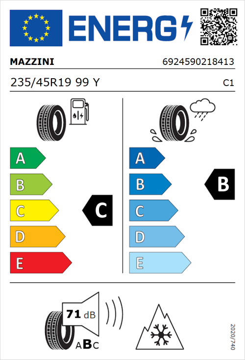 Tyre Label for Mazzini Versat-AS8 235/45R19 99Y