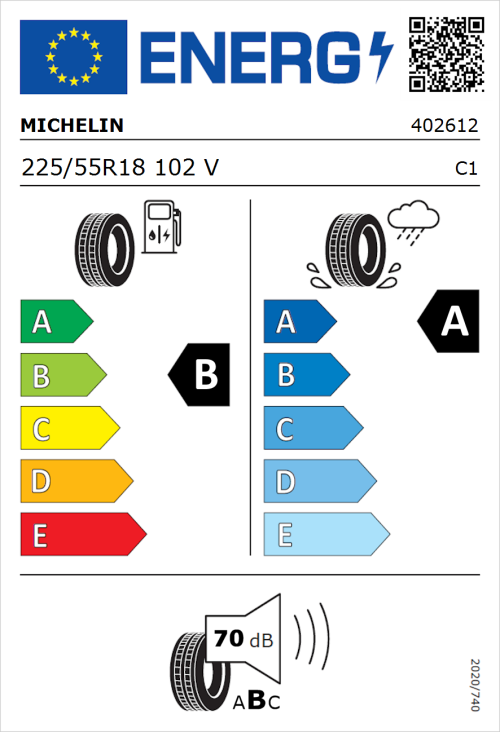 Tyre Label for Michelin Primacy 5 225/55R18 102V